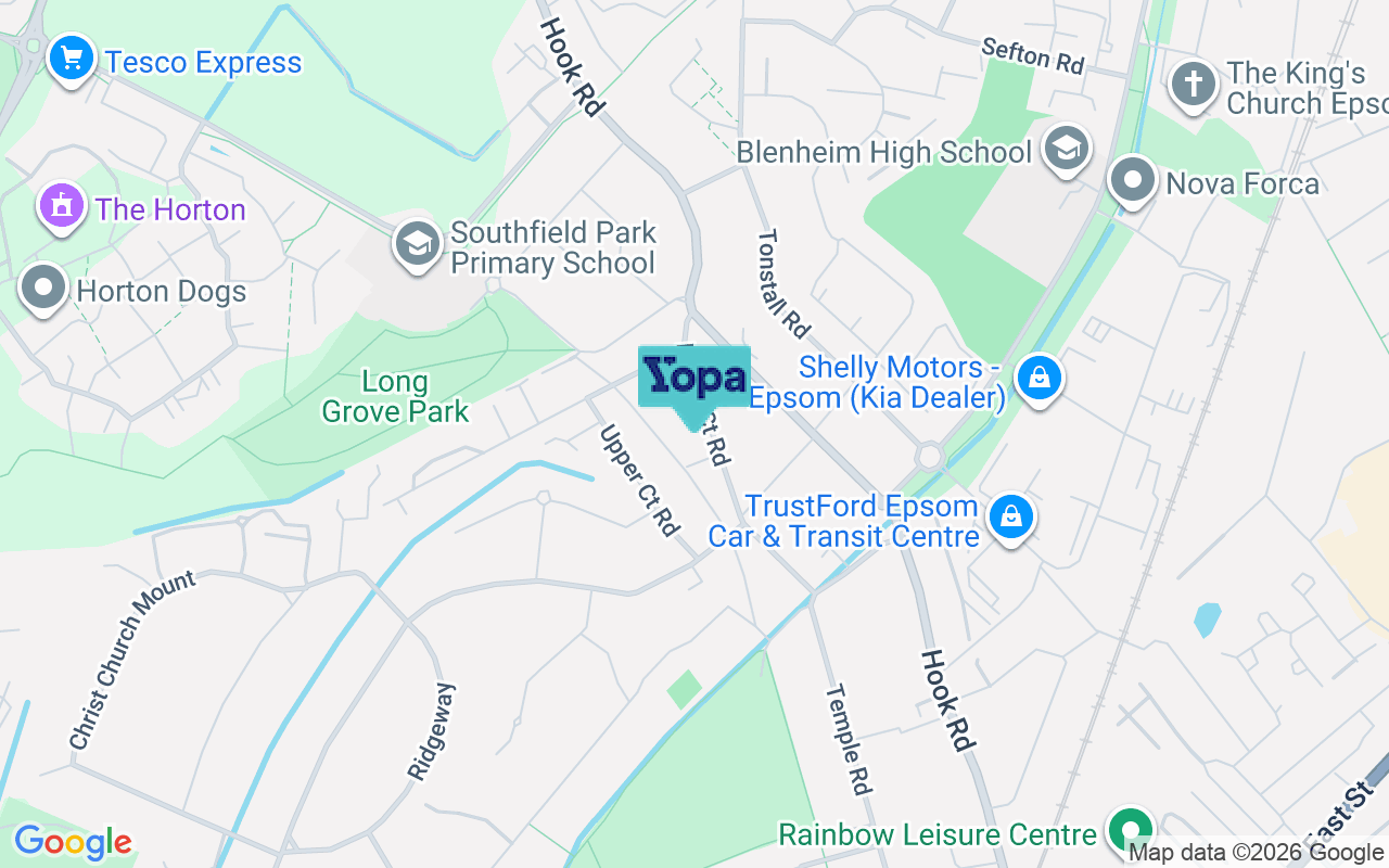 Map showing the location of KT19 8SW