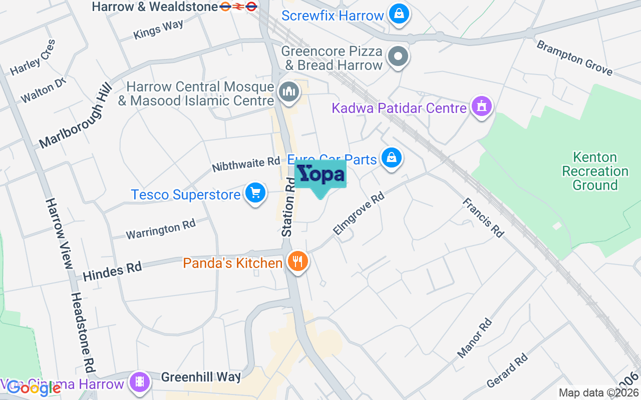 Map showing the location of HA1 2RT