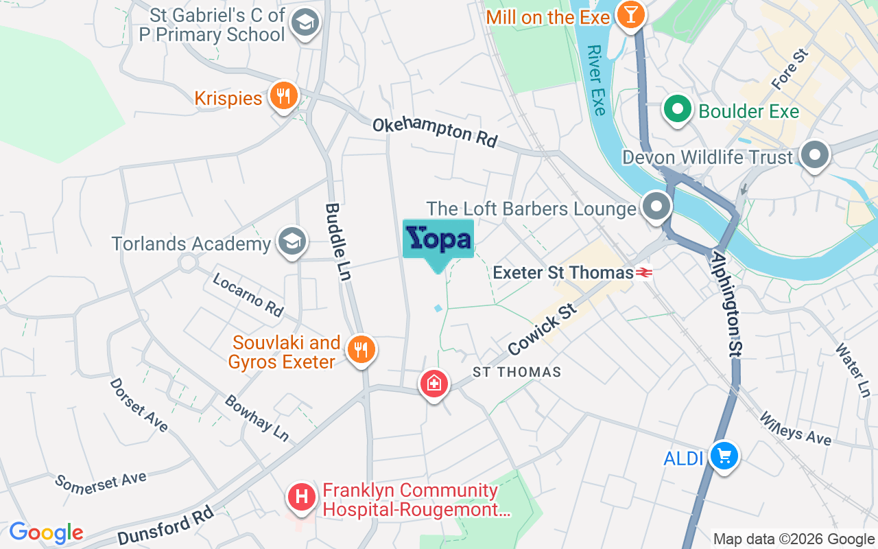 Map showing the location of EX4 1BW