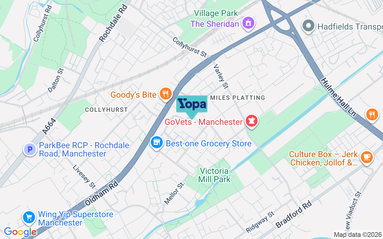 Map showing the location of M40 7NH