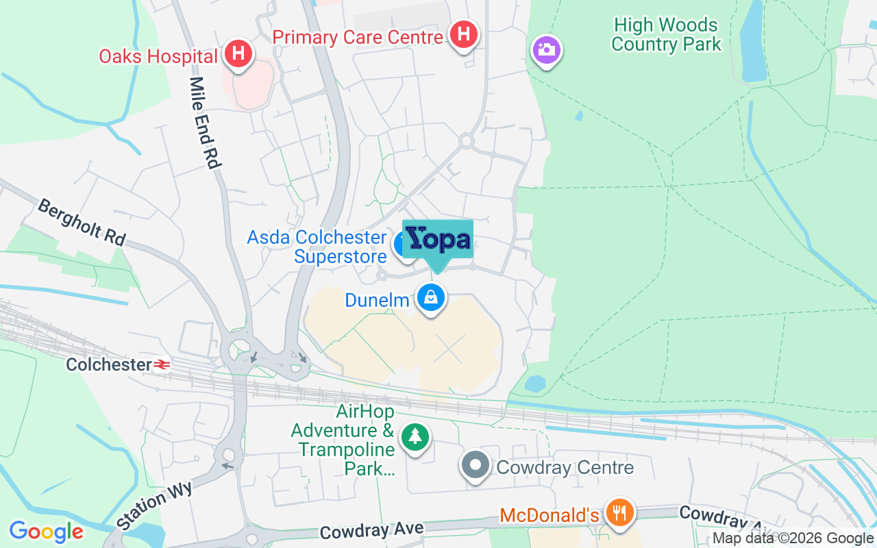 Map showing the location of CO4 5WJ