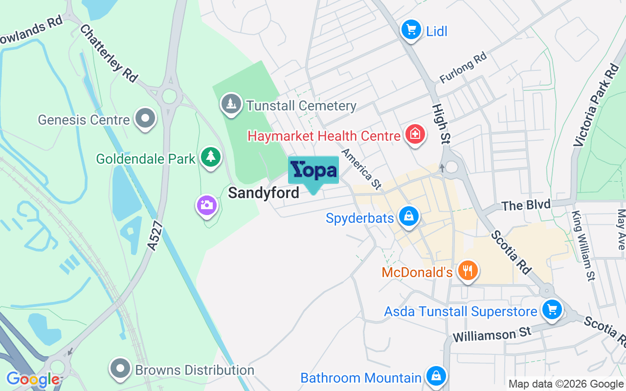 Map showing the location of ST6 5BS