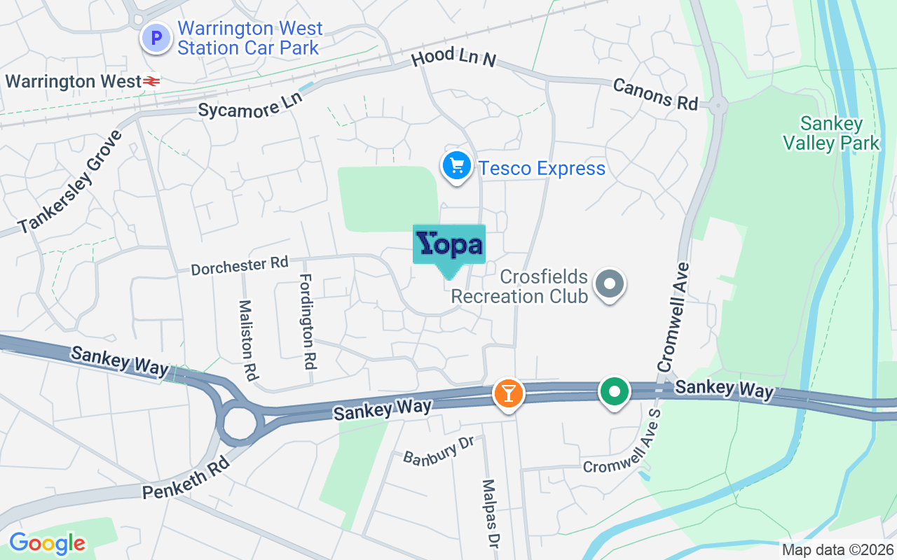 Map showing the location of WA5 1XP