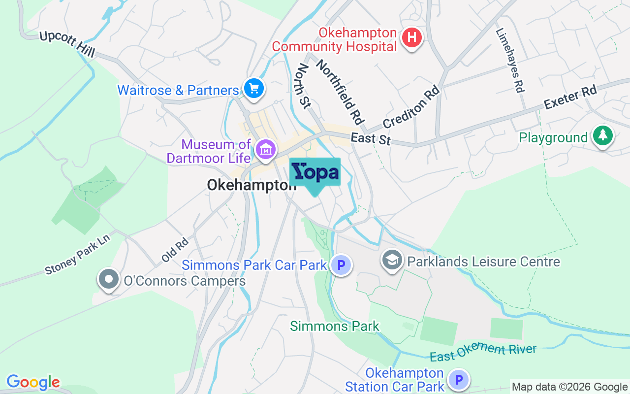 Map showing the location of EX20 1DS