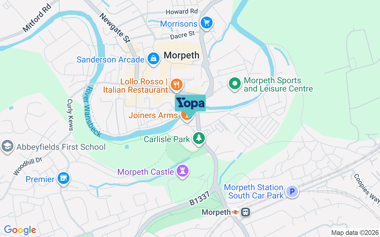 Map showing the location of NE61 1HD