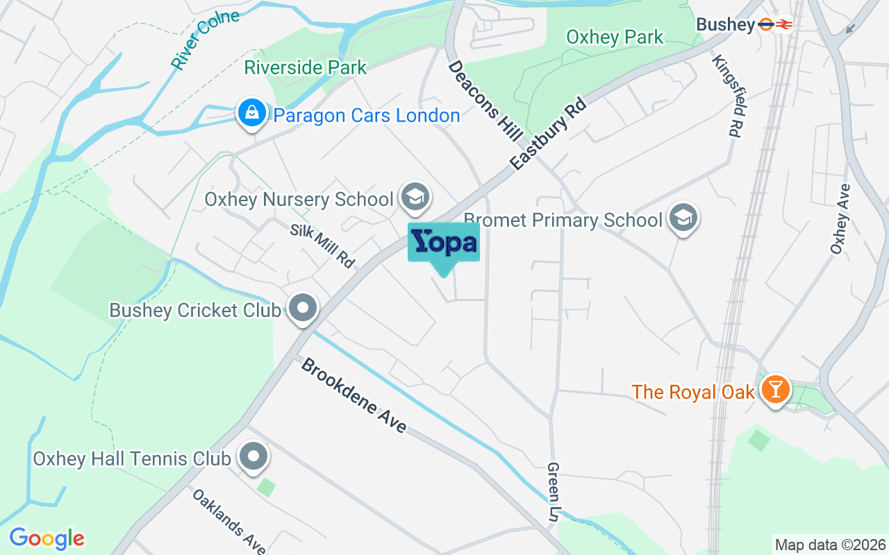 Map showing the location of WD19 4NG