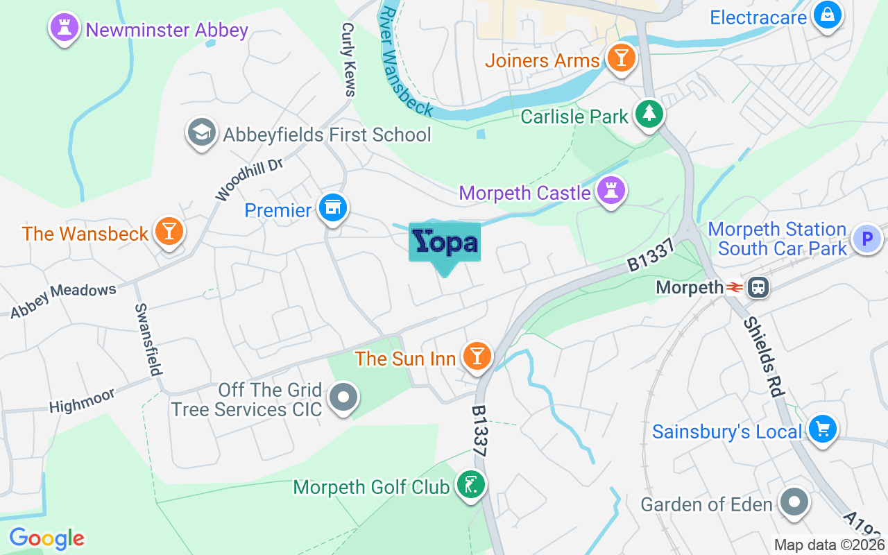Map showing the location of NE61 2QN