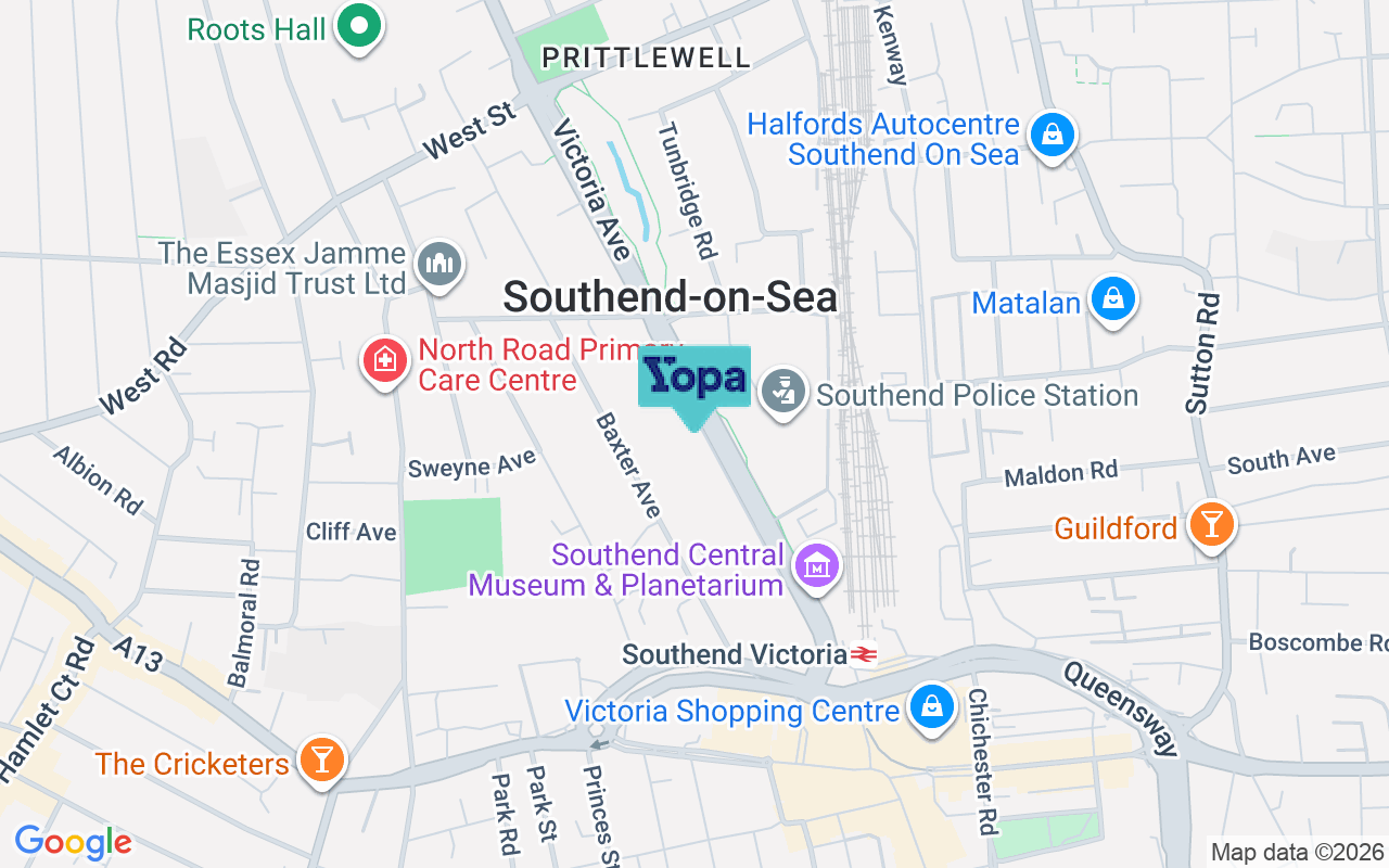 Map showing the location of SS2 6DQ
