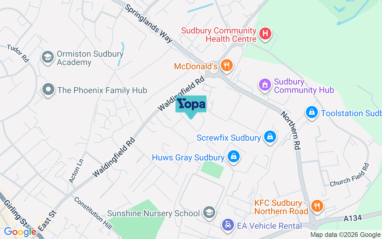 Map showing the location of CO10 2QJ