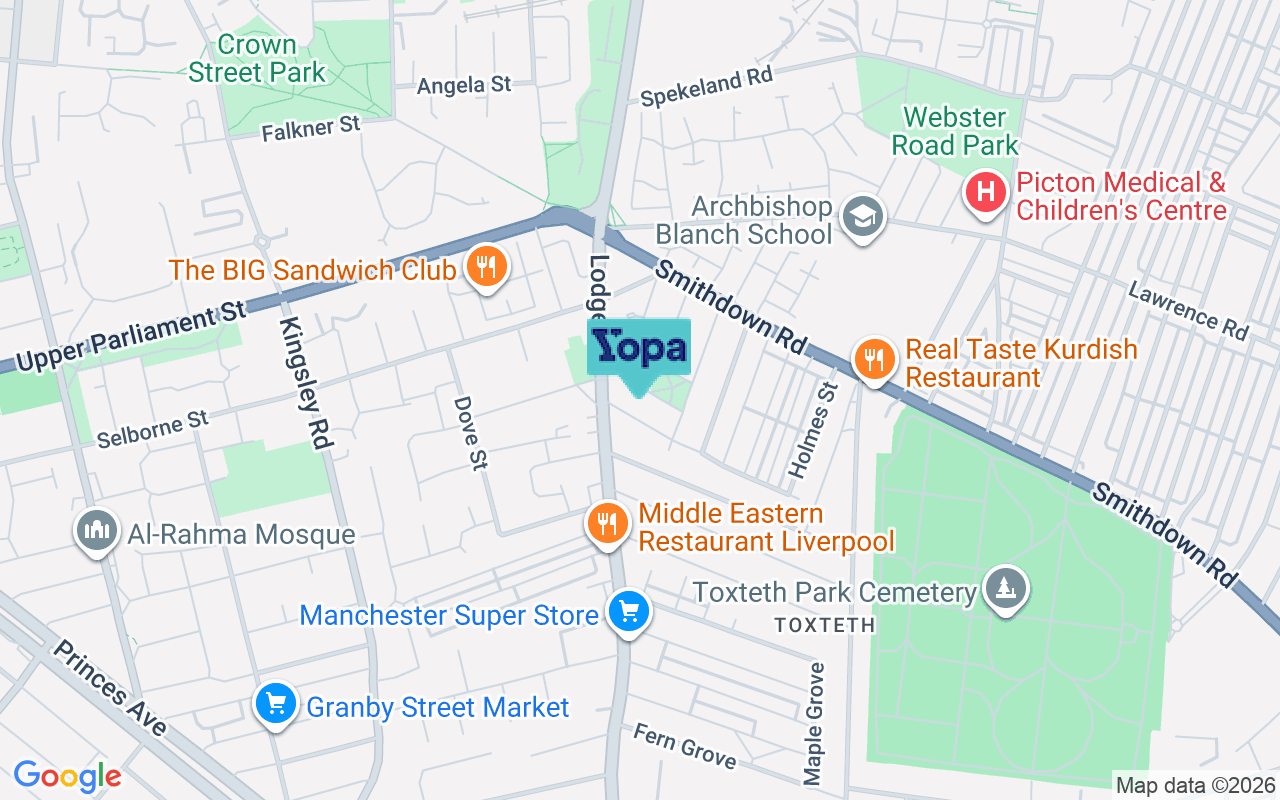 Map showing the location of L8 0QT