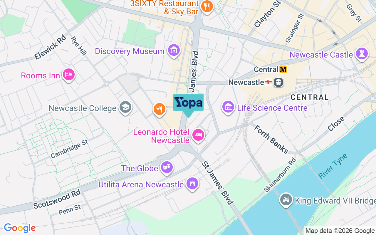 Map showing the location of NE1 4BW