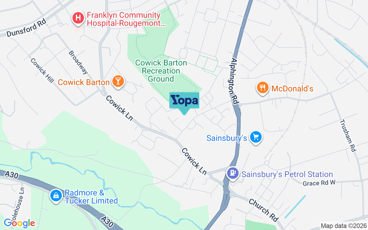 Map showing the location of EX2 9DY