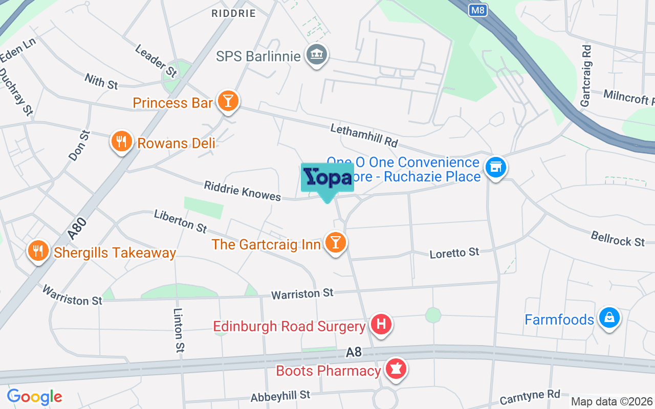 Map showing the location of G33 2QE