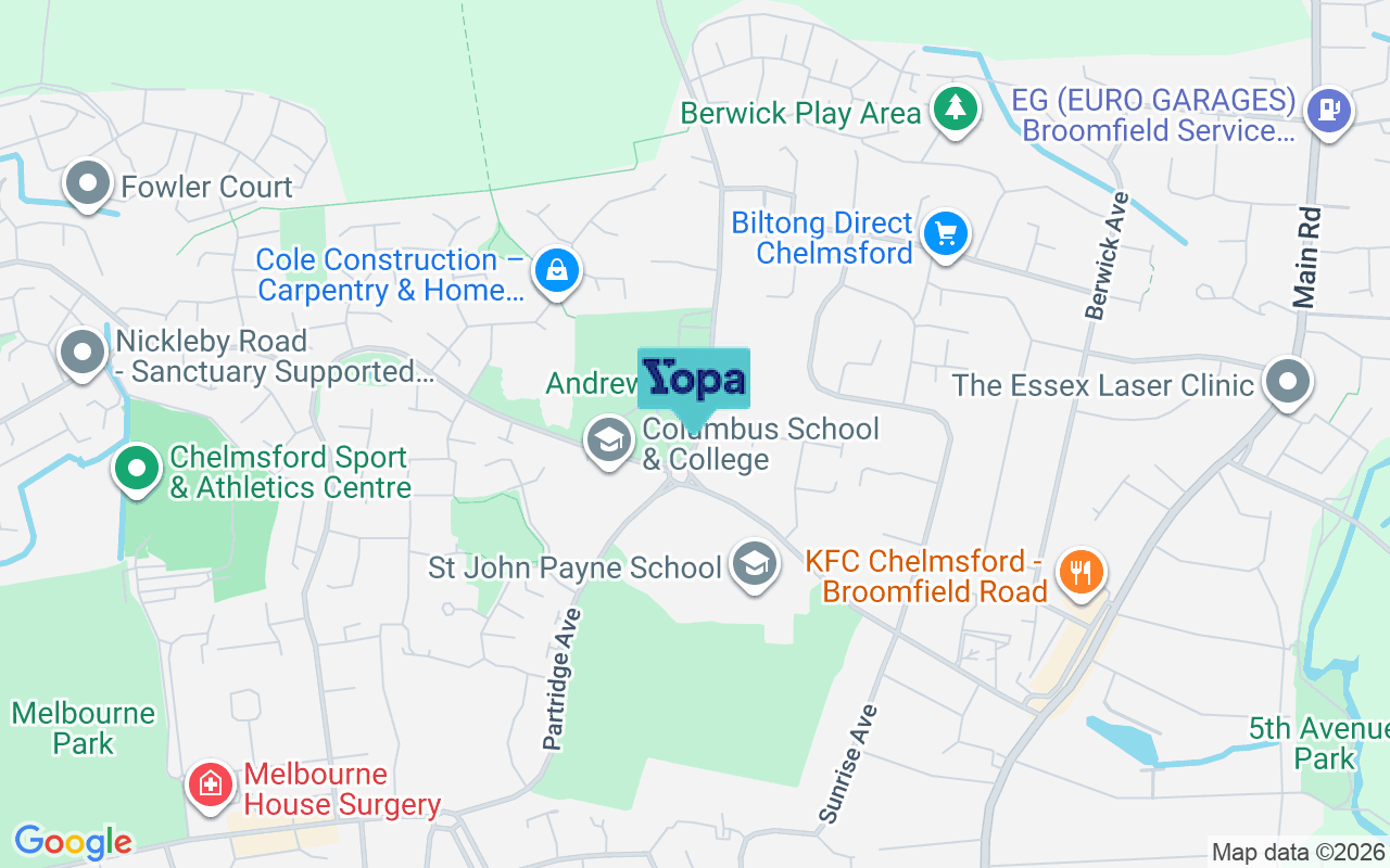 Map showing the location of CM1 4DB
