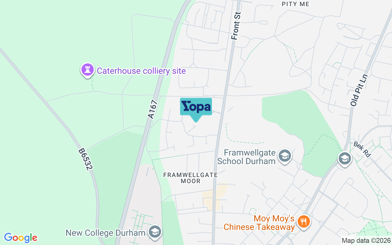 Map showing the location of DH1 5FE