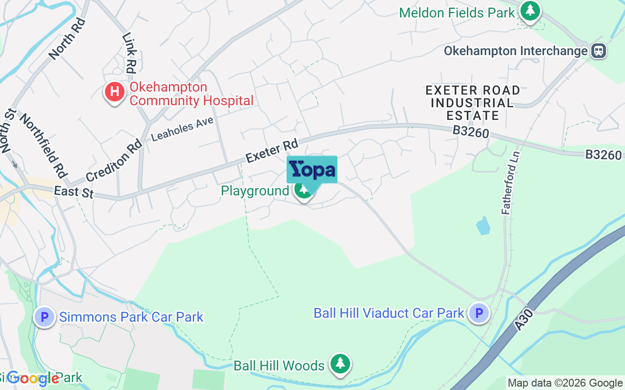 Map showing the location of EX20 1FB