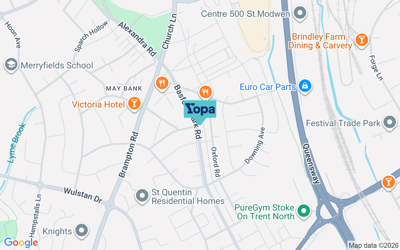 Map showing the location of ST5 0PT