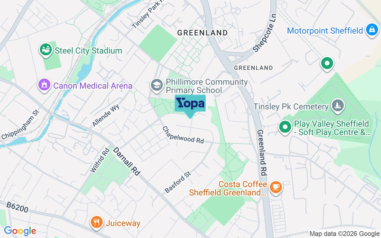 Map showing the location of S9 5EL