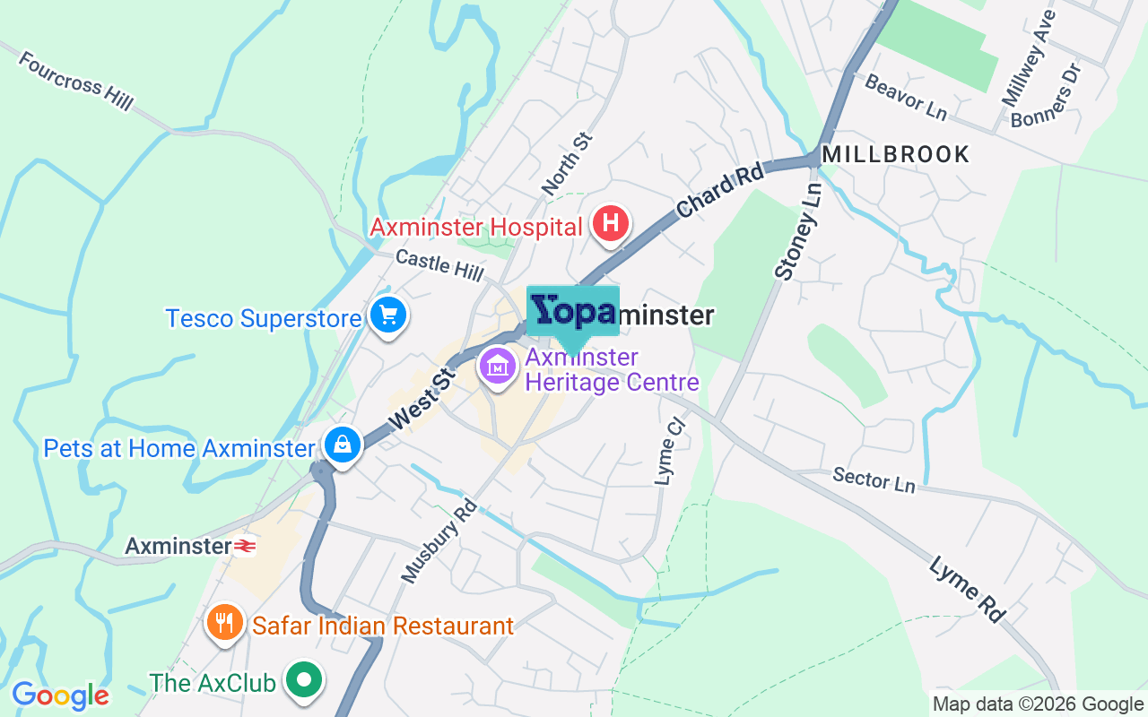 Map showing the location of EX13 5AU