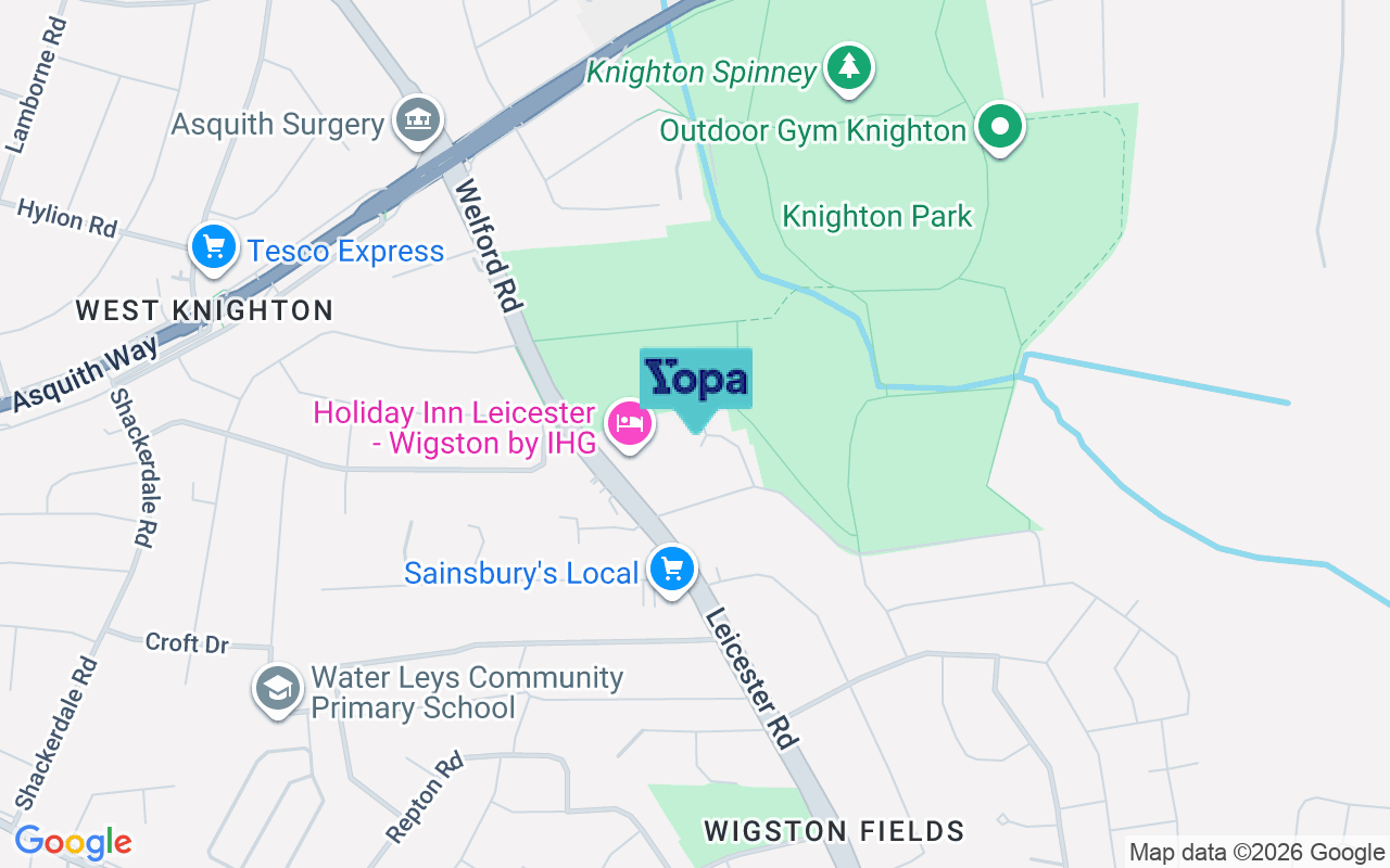 Map showing the location of LE18 1EF