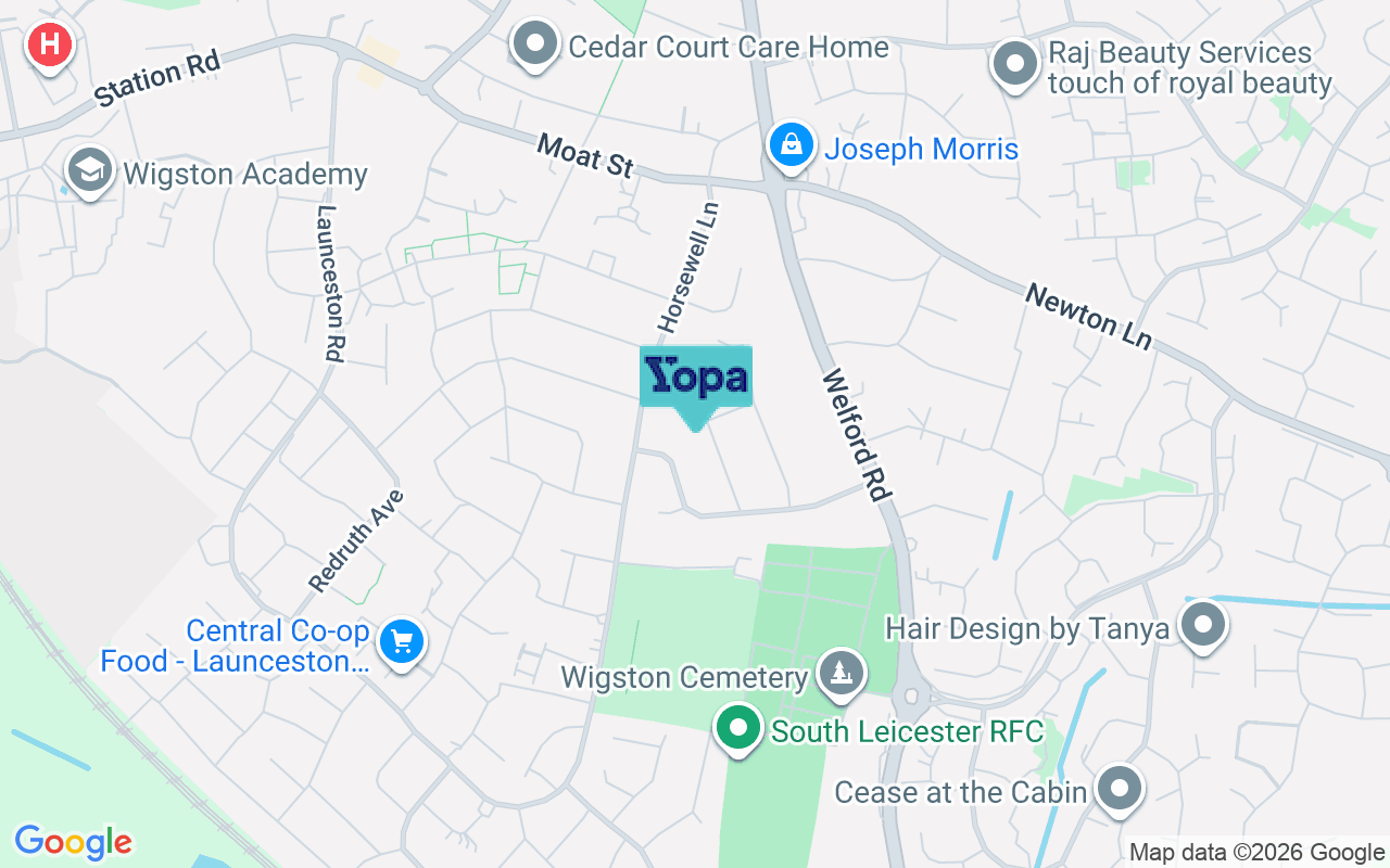 Map showing the location of LE18 2HS