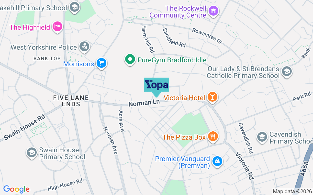 Map showing the location of BD2 2LB