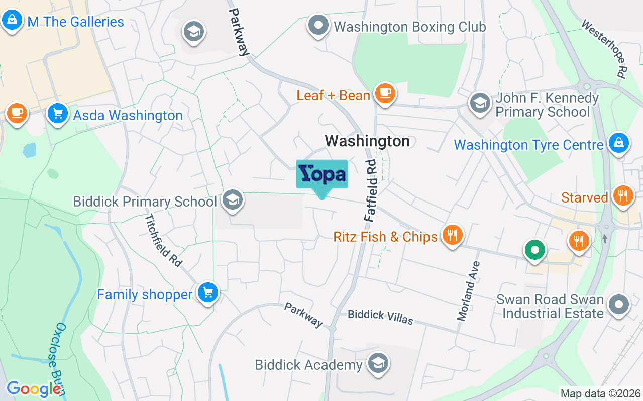 Map showing the location of NE38 7TF