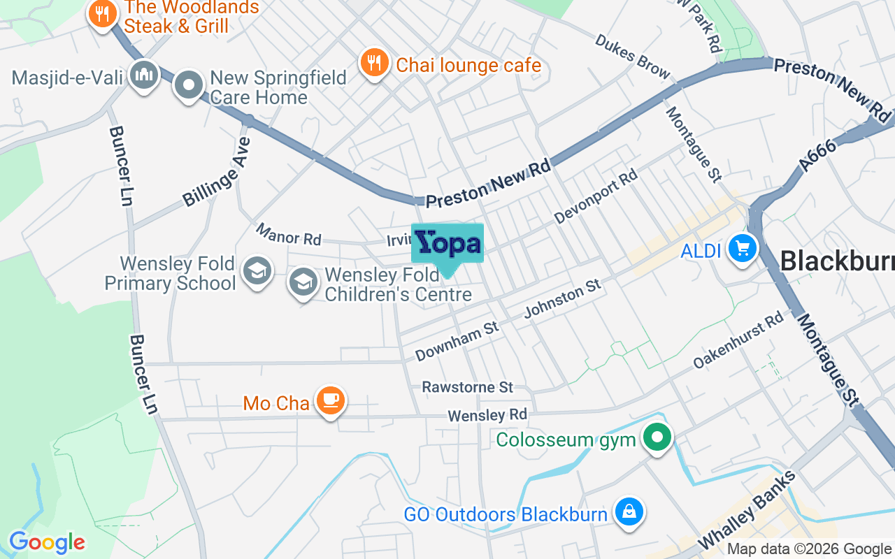 Map showing the location of BB2 6NP