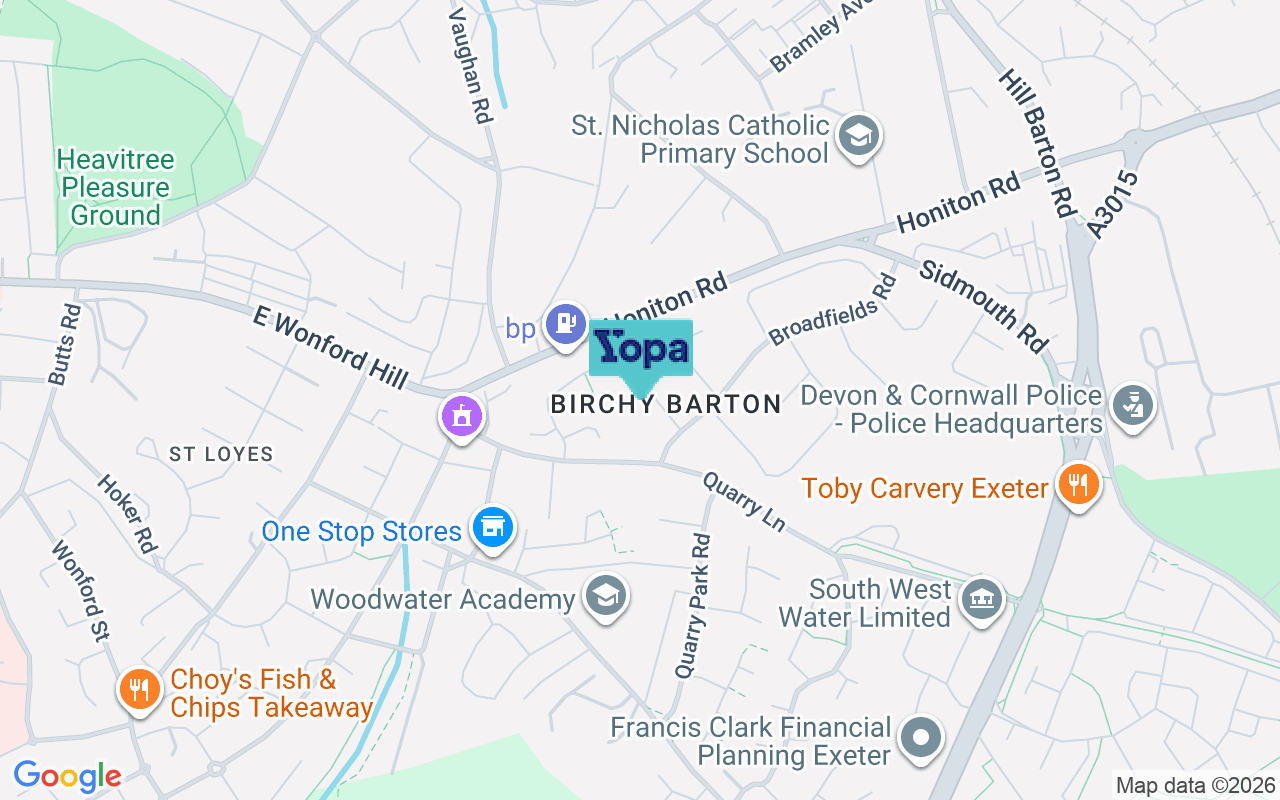 Map showing the location of EX2 5RH