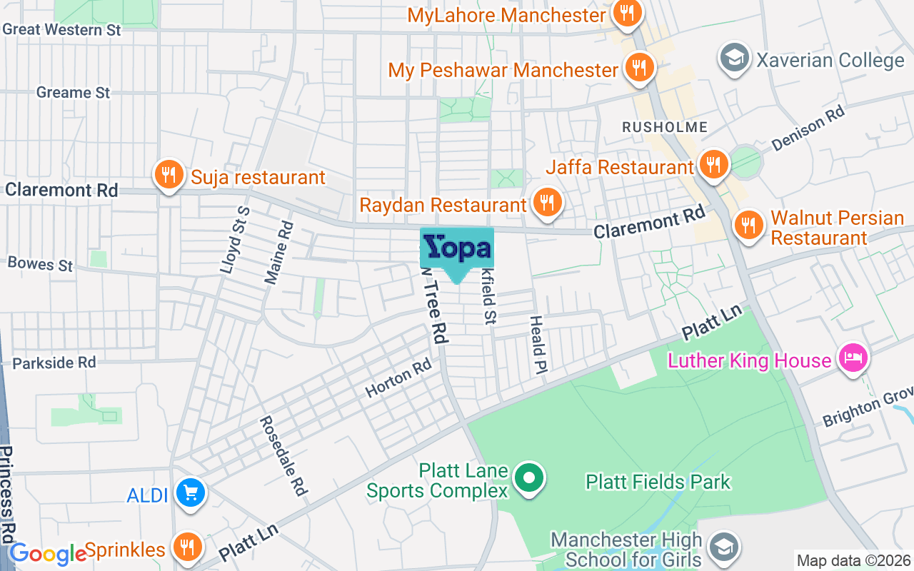 Map showing the location of M14 7PF
