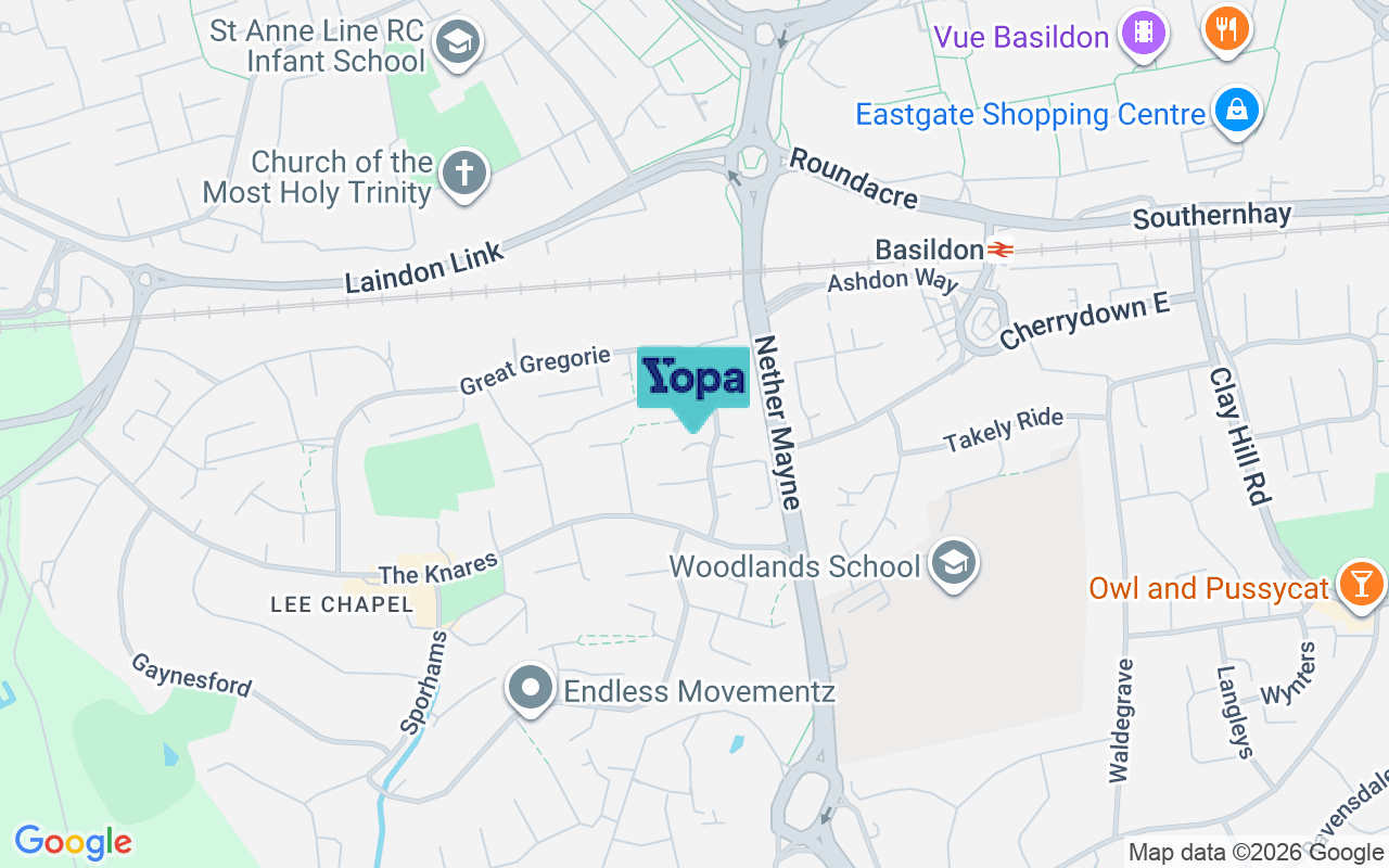 Map showing the location of SS16 5QE
