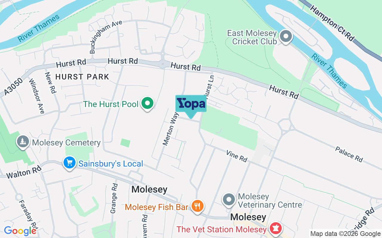 Map showing the location of KT8 1PH