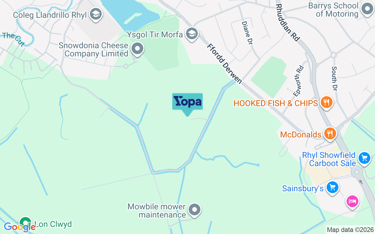 Map showing the location of LL18 2YB