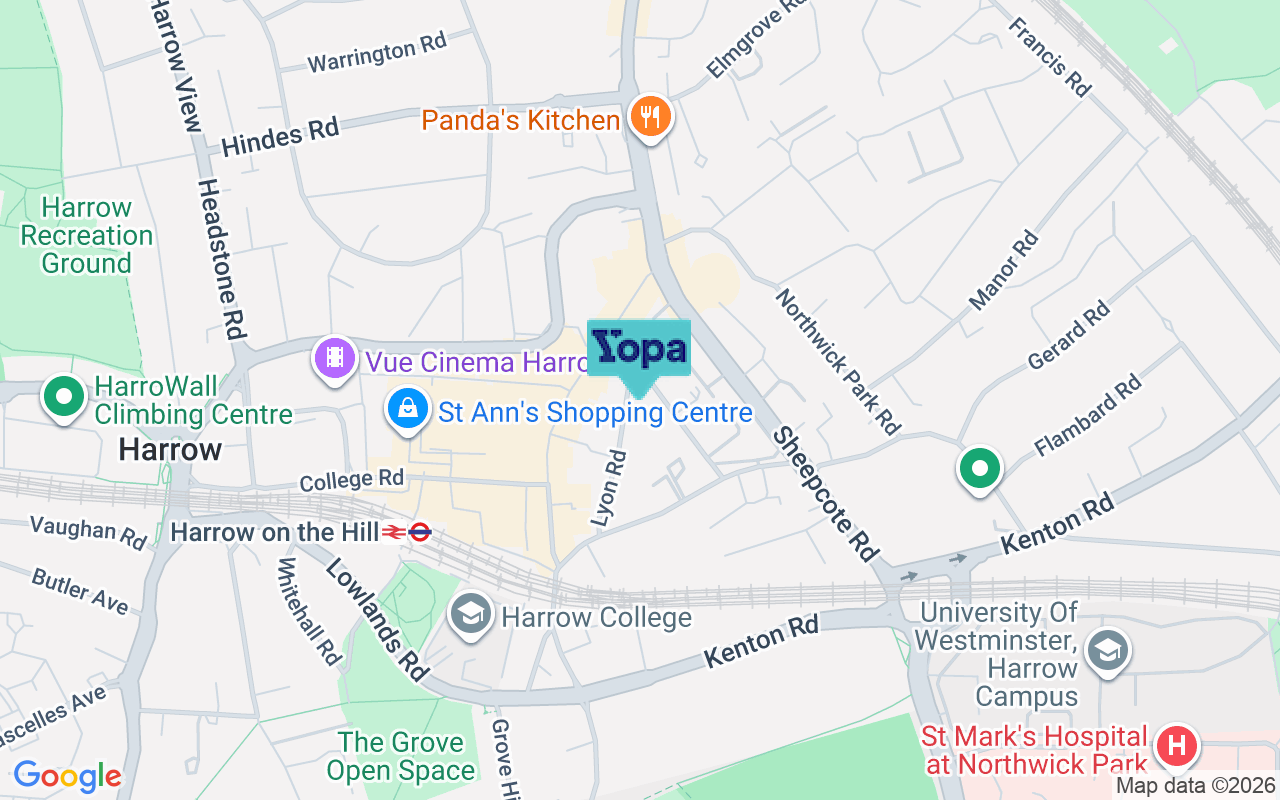 Map showing the location of HA1 2BU