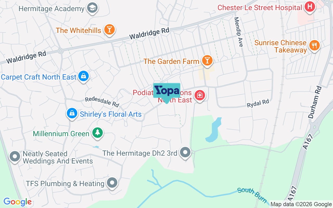 Map showing the location of DH2 3EU