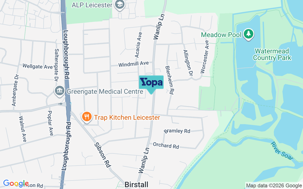 Map showing the location of LE4 4GF