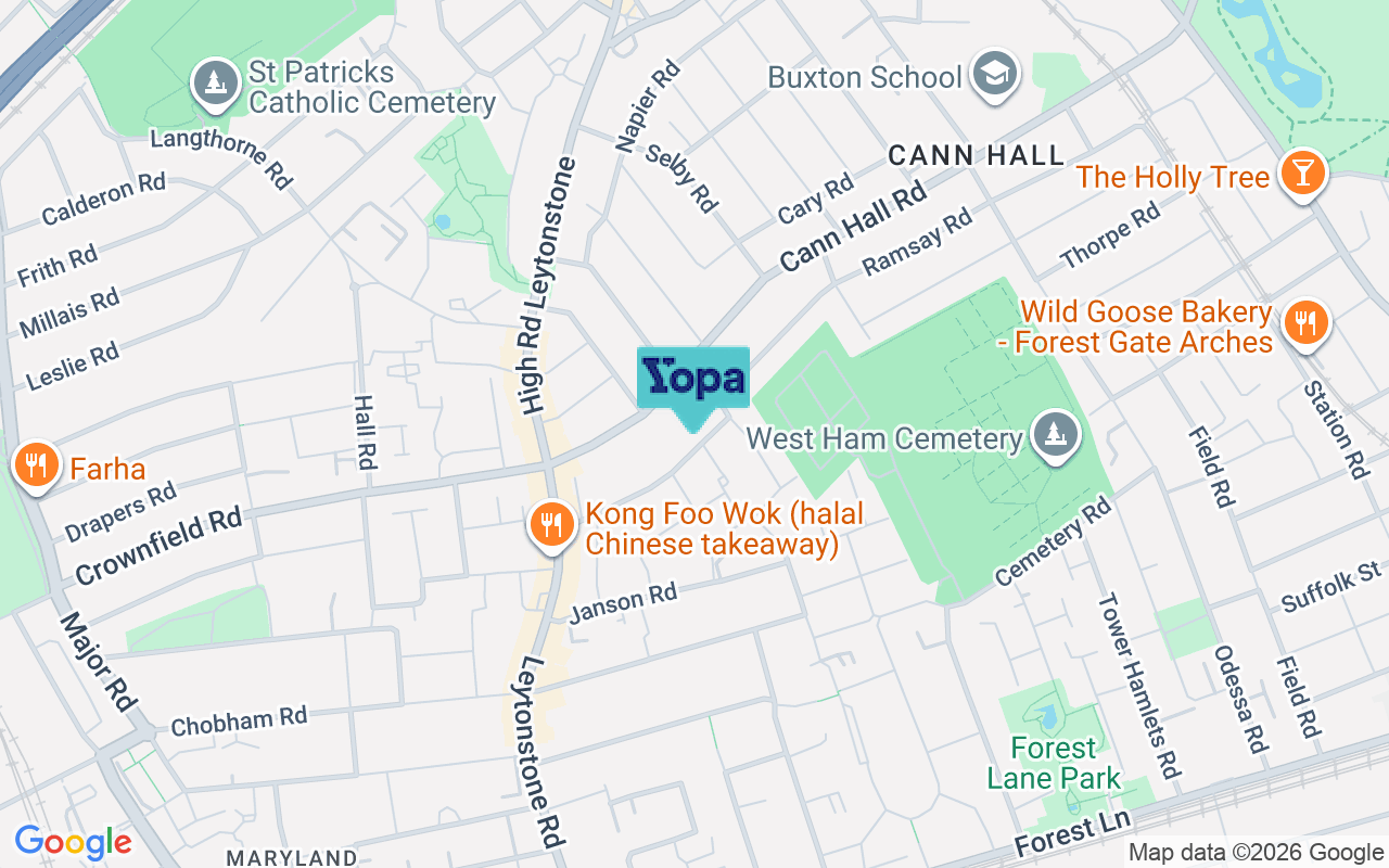 Map showing the location of E15 1UE