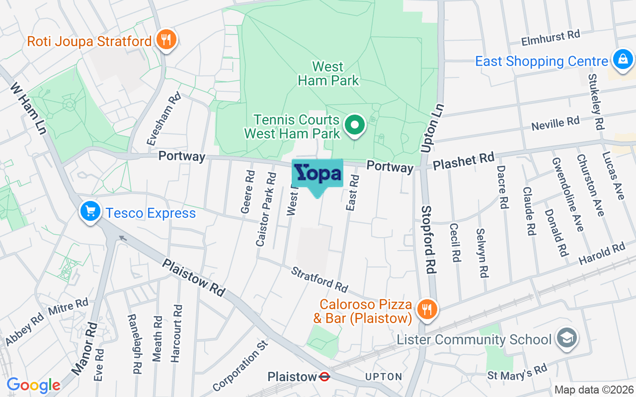 Map showing the location of E15 3QP