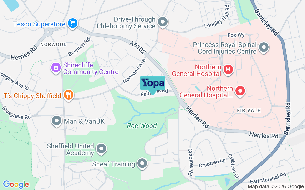Map showing the location of S5 7DA