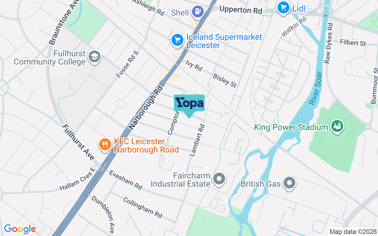 Map showing the location of LE3 2AJ