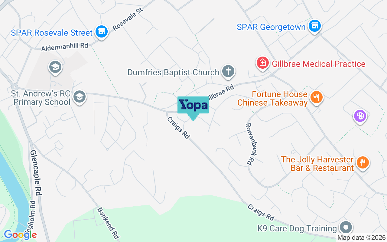 Map showing the location of DG1 4QF