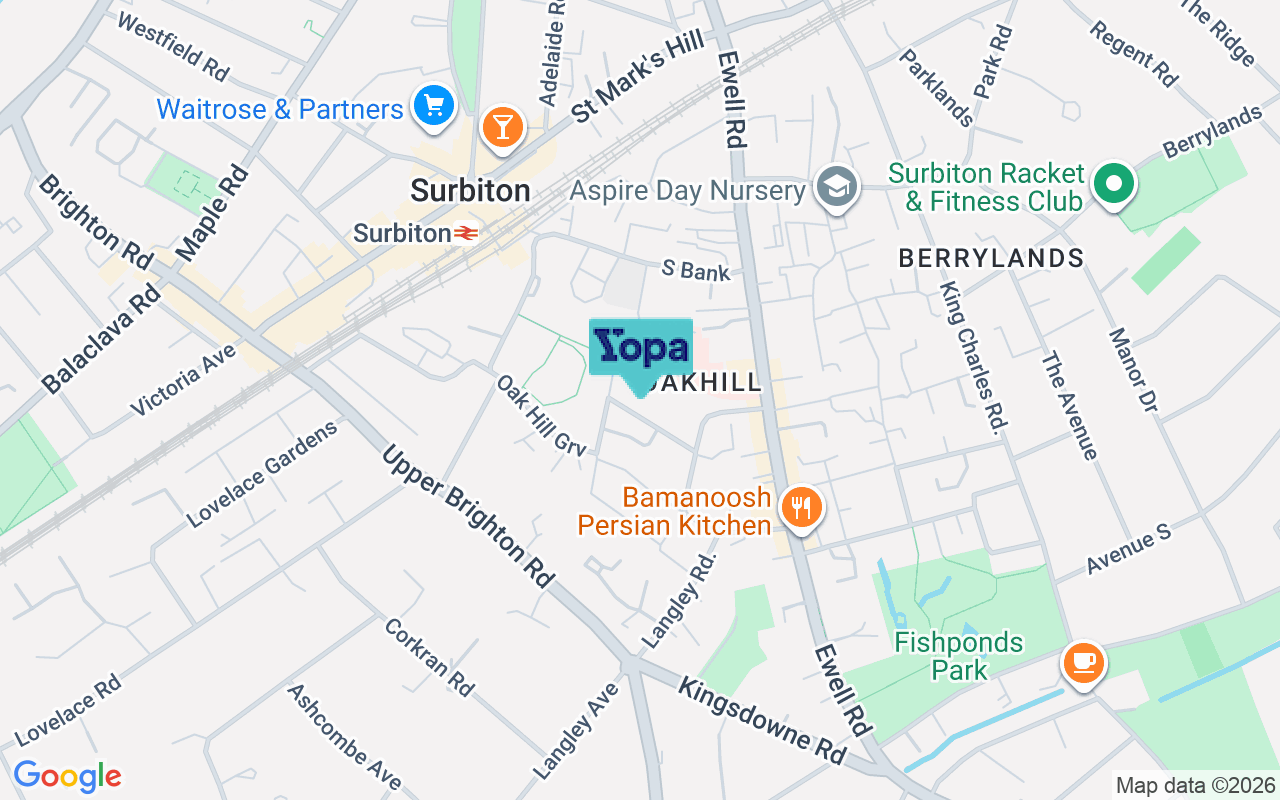 Map showing the location of KT6 6FA