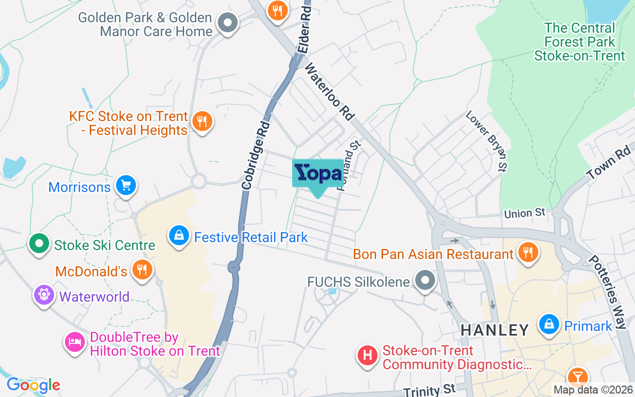 Map showing the location of ST1 5JG