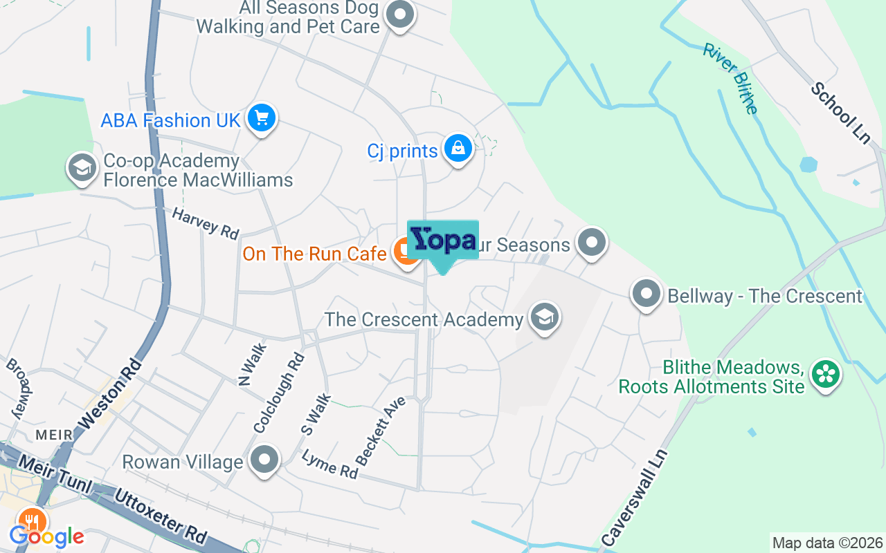 Map showing the location of ST3 6HS