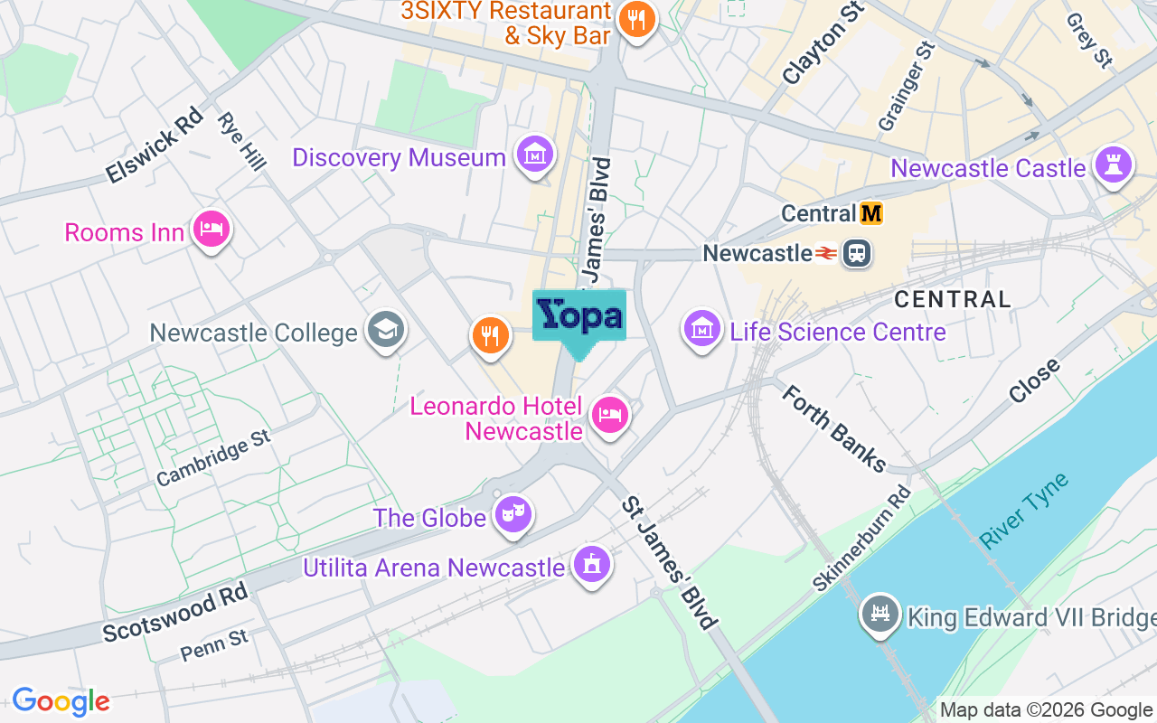 Map showing the location of NE1 4BW