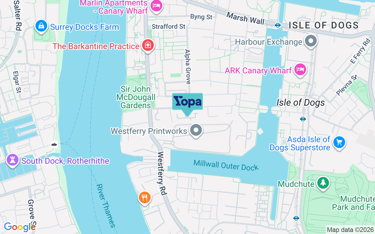 Map showing the location of E14 8NJ
