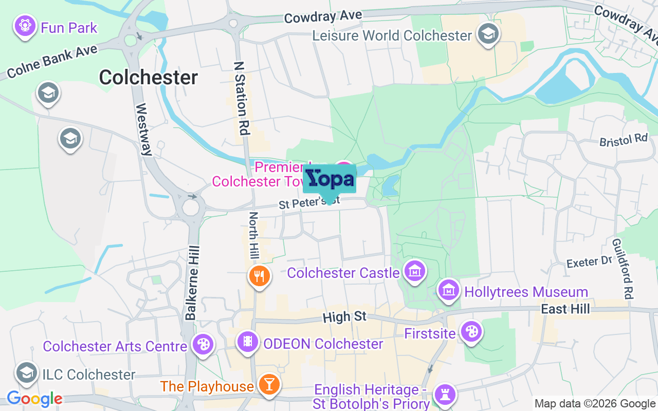 Map showing the location of CO1 1EW