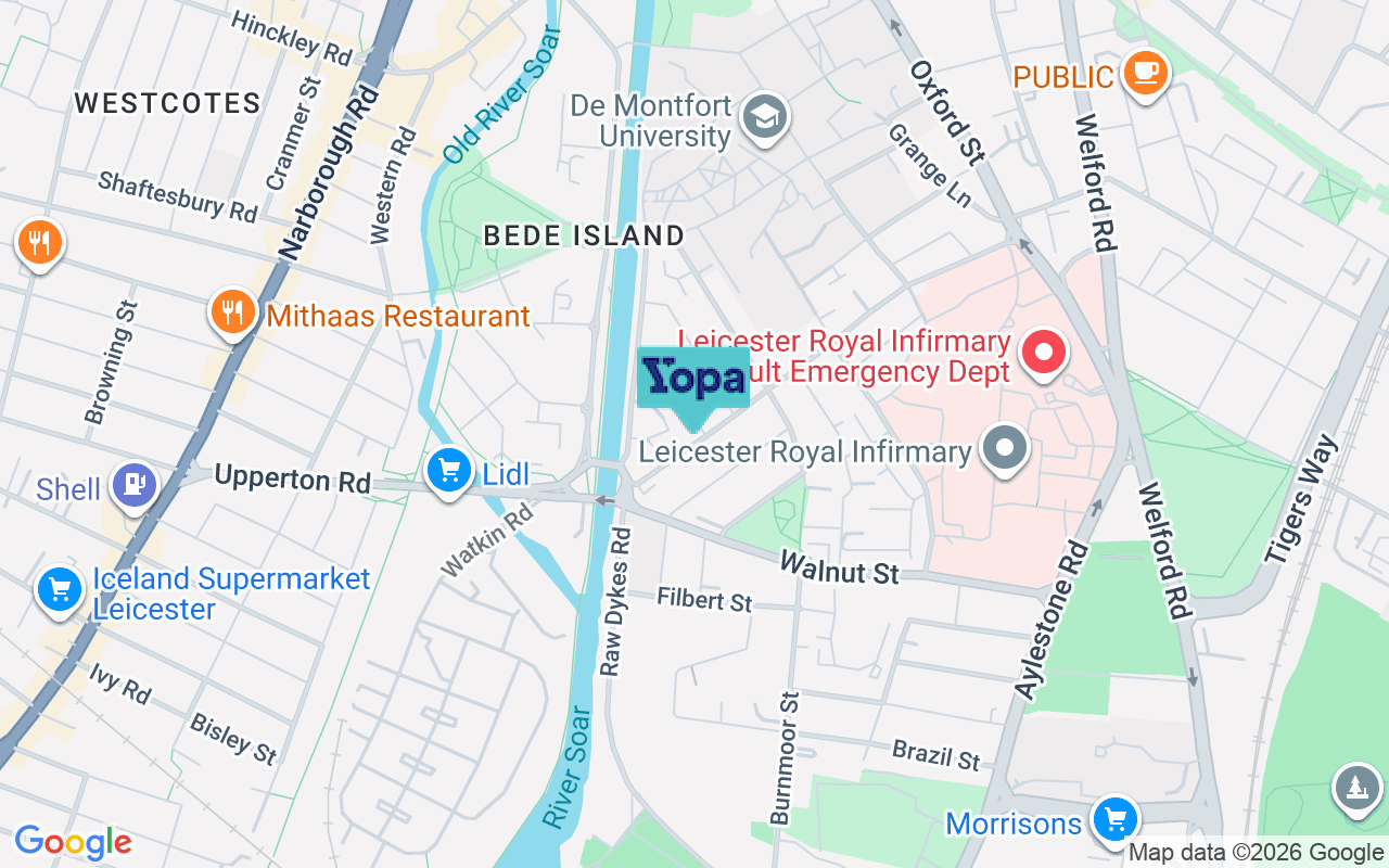 Map showing the location of LE2 7DX