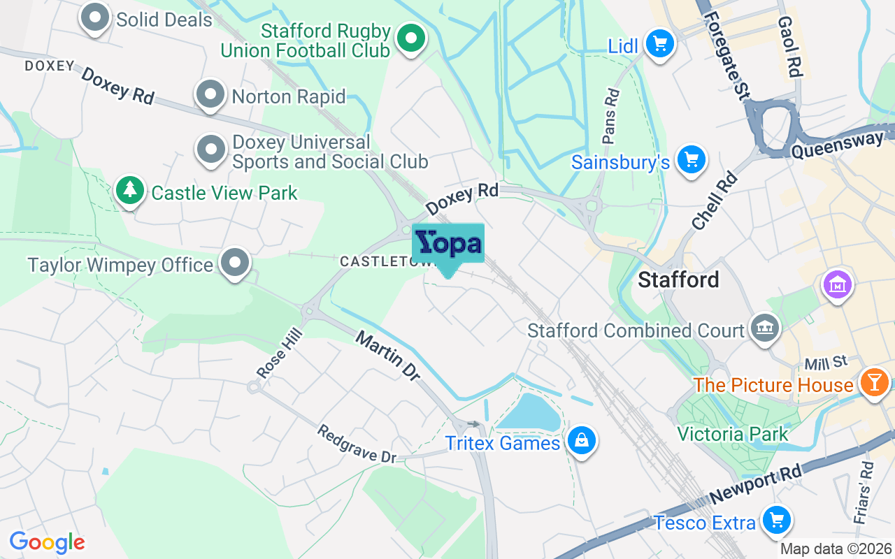 Map showing the location of ST16 2EL