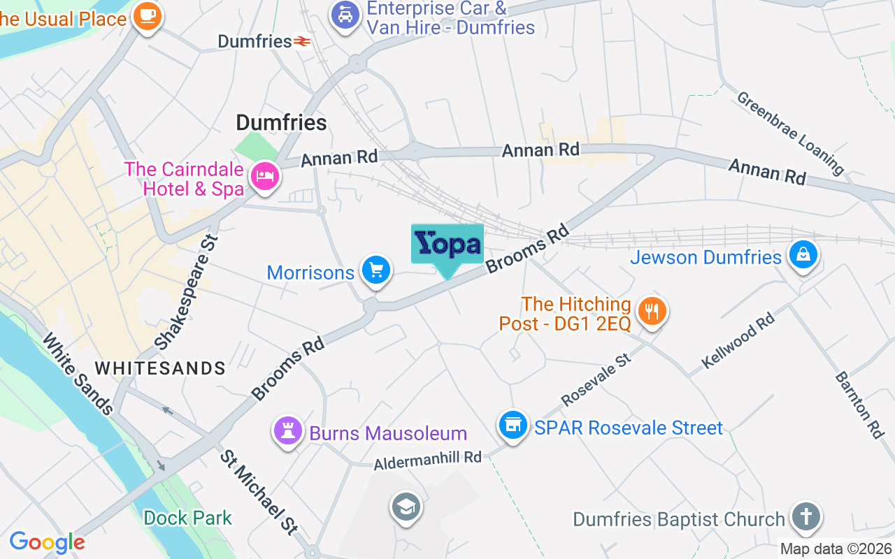 Map showing the location of DG1 2EE